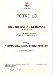 Magnolija - potrdilo tečaja